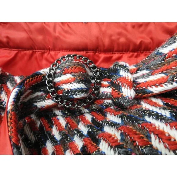 Classic Women's Tweed Skirt Sz XL Quilted Lined Belted Pearl Button Pockets Red - Picture 11 of 14